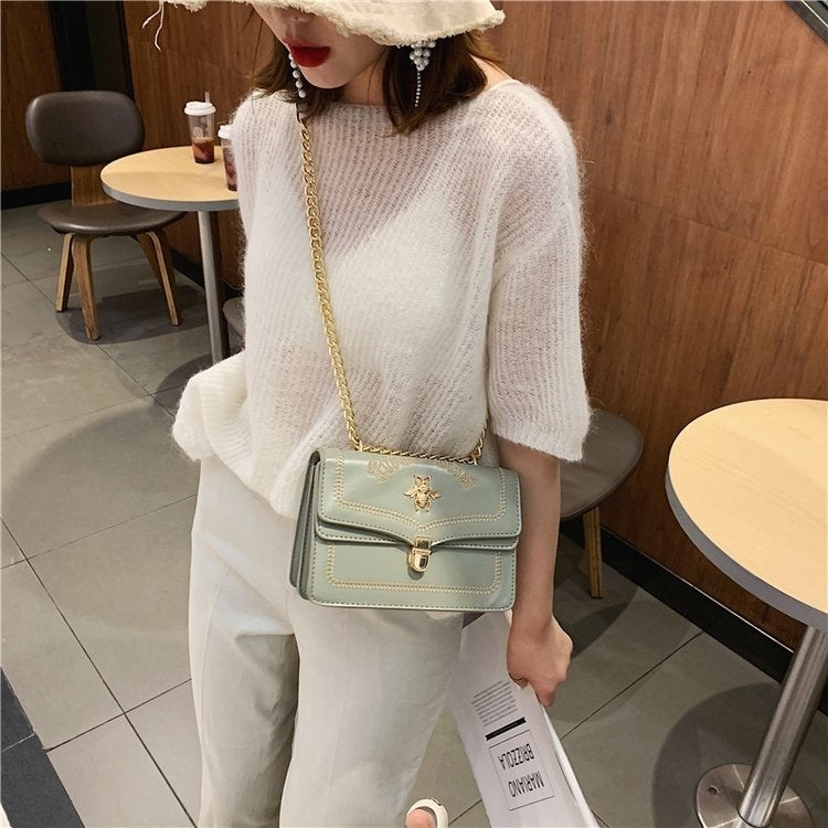 Bee Embroidery PU Leather Chain Single Shoulder Bag Ladies Handbag Messenger Bag