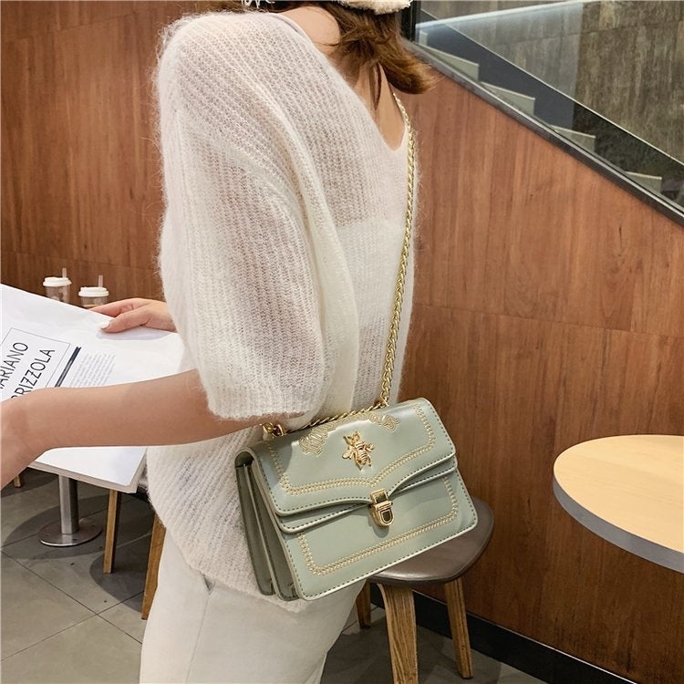 Bee Embroidery PU Leather Chain Single Shoulder Bag Ladies Handbag Messenger Bag