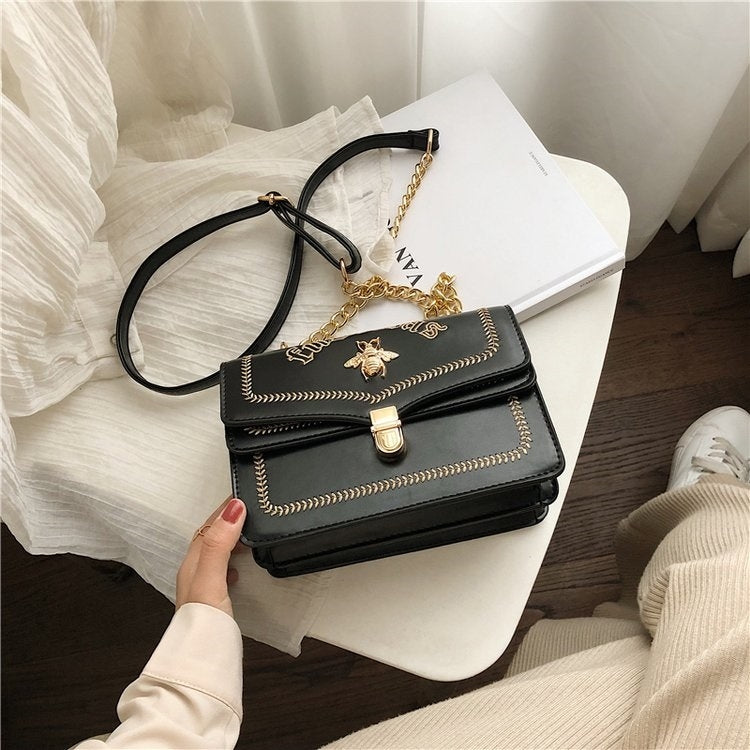 Bee Embroidery PU Leather Chain Single Shoulder Bag Ladies Handbag Messenger Bag