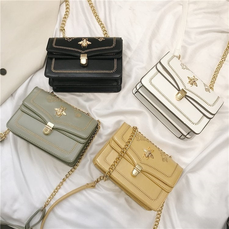 Bee Embroidery PU Leather Chain Single Shoulder Bag Ladies Handbag Messenger Bag