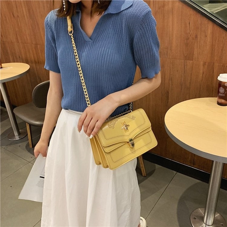 Bee Embroidery PU Leather Chain Single Shoulder Bag Ladies Handbag Messenger Bag