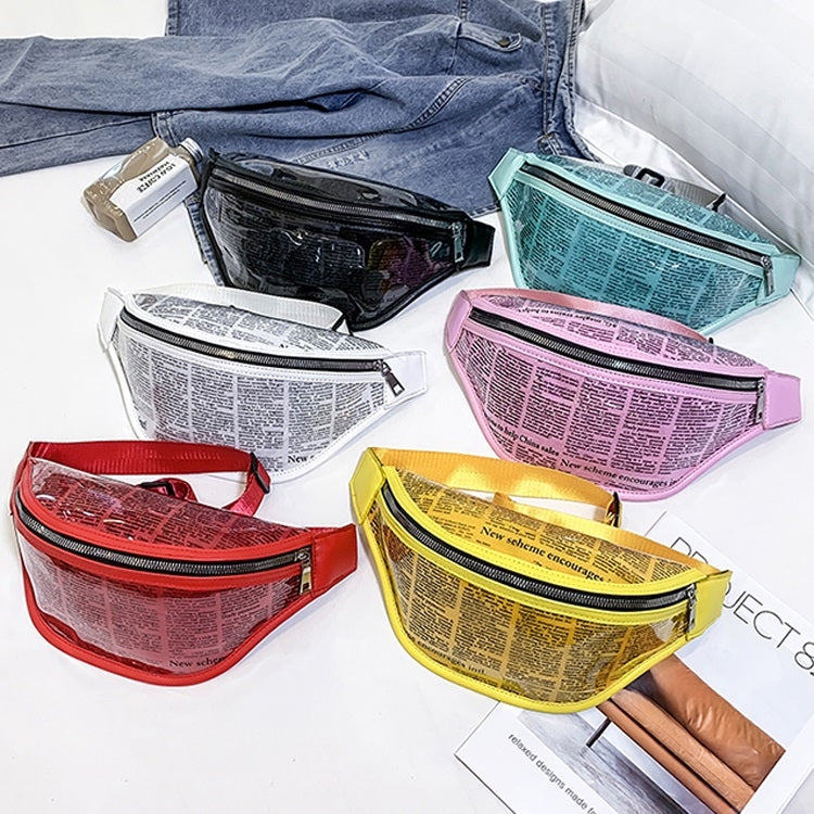 Fashion Newspaper Printing Plastic Transparent Jelly Waist Chest Bag Single Shoulder Bag Messenger Bag
