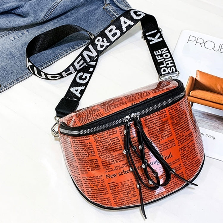 Fashion Newspaper Printing Plastic Transparent Jelly Waist Chest Bag Dual-zipper Single Shoulder Bag Messenger Bag