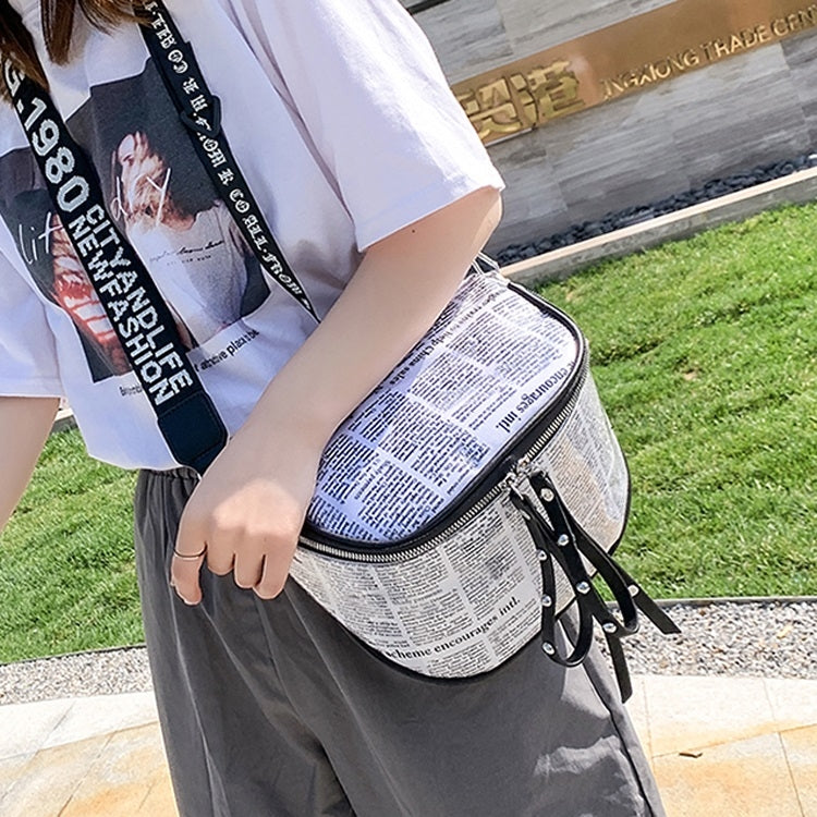 Fashion Newspaper Printing Plastic Transparent Jelly Waist Chest Bag Dual-zipper Single Shoulder Bag Messenger Bag