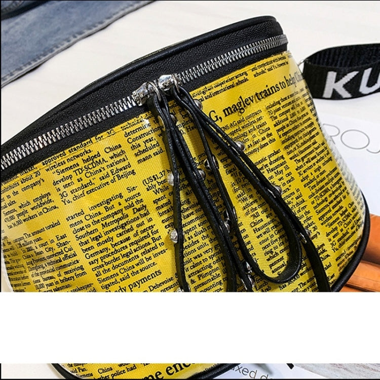 Fashion Newspaper Printing Plastic Transparent Jelly Waist Chest Bag Dual-zipper Single Shoulder Bag Messenger Bag