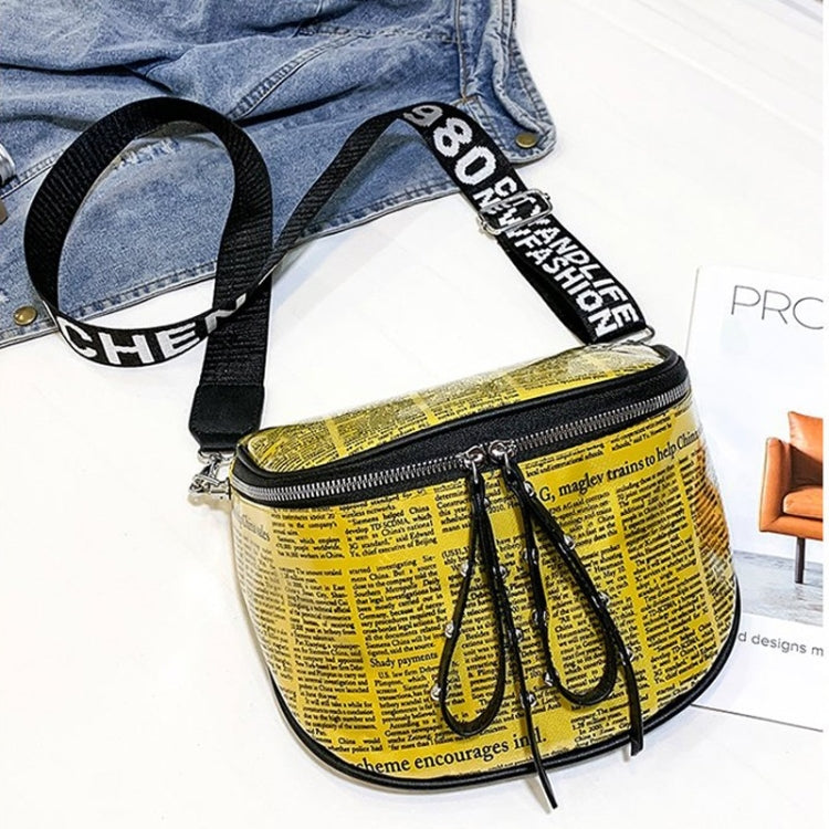 Fashion Newspaper Printing Plastic Transparent Jelly Waist Chest Bag Dual-zipper Single Shoulder Bag Messenger Bag