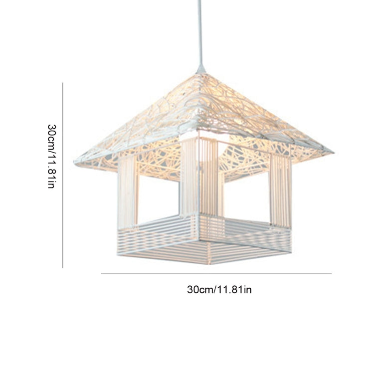 Chinese Style Square Pavilio Rattan Pendant Lamp Ceiling Lamp for Bedroom Living Room Dining Room