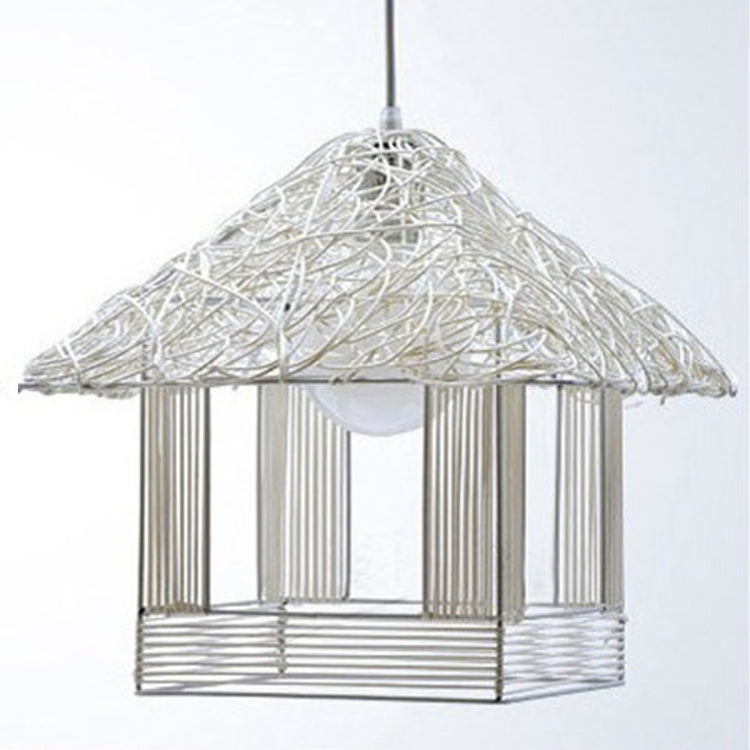 Chinese Style Square Pavilio Rattan Pendant Lamp Ceiling Lamp for Bedroom Living Room Dining Room