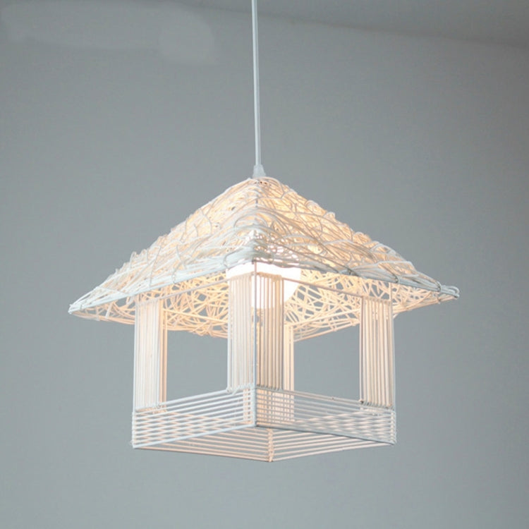 Chinese Style Square Pavilio Rattan Pendant Lamp Ceiling Lamp for Bedroom Living Room Dining Room