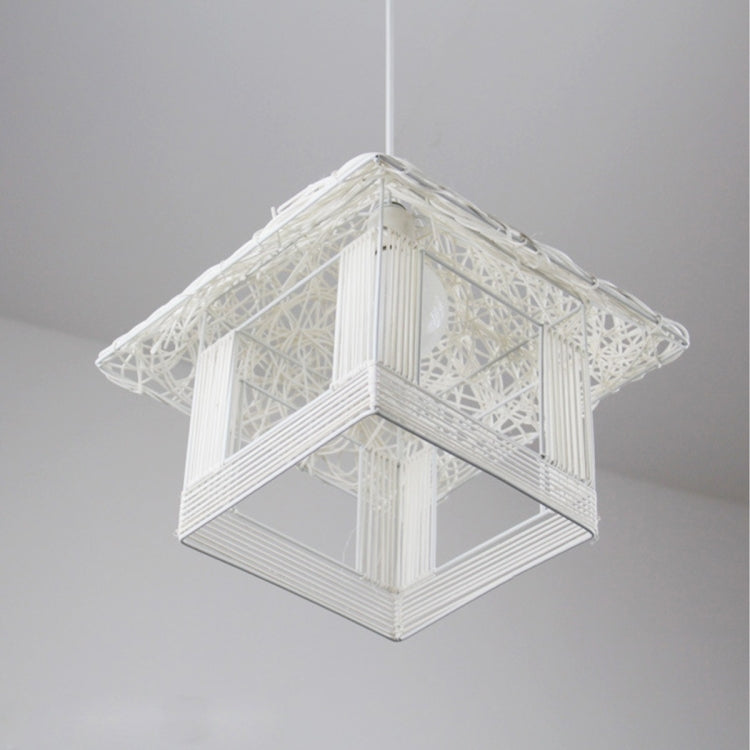 Chinese Style Square Pavilio Rattan Pendant Lamp Ceiling Lamp for Bedroom Living Room Dining Room