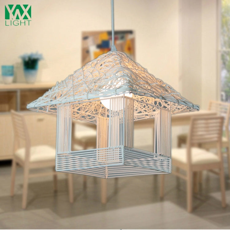 Chinese Style Square Pavilio Rattan Pendant Lamp Ceiling Lamp for Bedroom Living Room Dining Room
