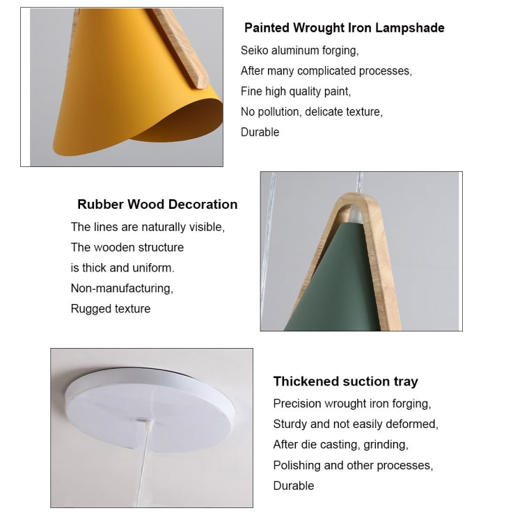 Vantage Natural Environmentally Friendly Trumpet Shape Wrought Iron Solid Wood Pendant Lamp Ceiling Lamp for Bedroom Living Room Study Dining Room (Yellow)