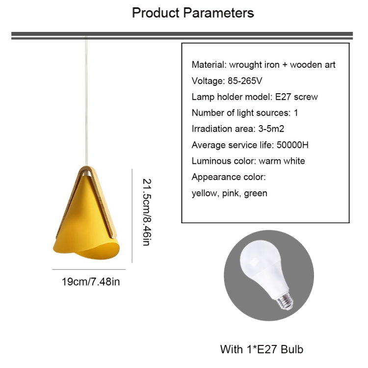 Vantage Natural Environmentally Friendly Trumpet Shape Wrought Iron Solid Wood Pendant Lamp Ceiling Lamp for Bedroom Living Room Study Dining Room (Yellow)