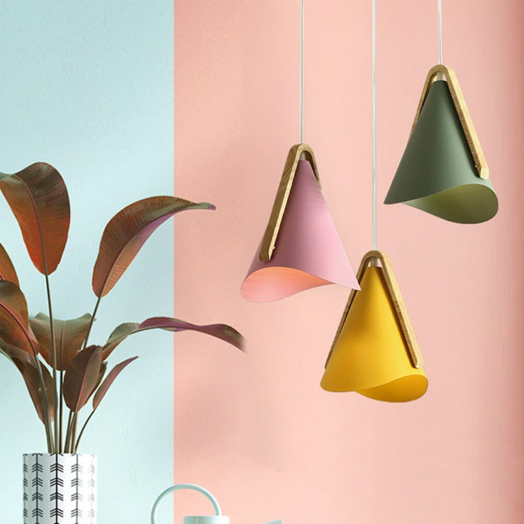 Vantage Natural Environmentally Friendly Trumpet Shape Wrought Iron Solid Wood Pendant Lamp Ceiling Lamp for Bedroom Living Room Study Dining Room (Yellow)