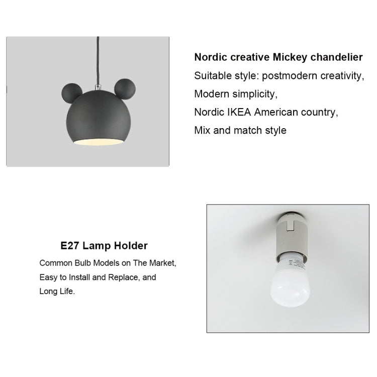 Wrought Iron Cartoon Mickey Pendant Lamp Ceiling Lamp for Children's Bedroom Living Room Study Dining Room