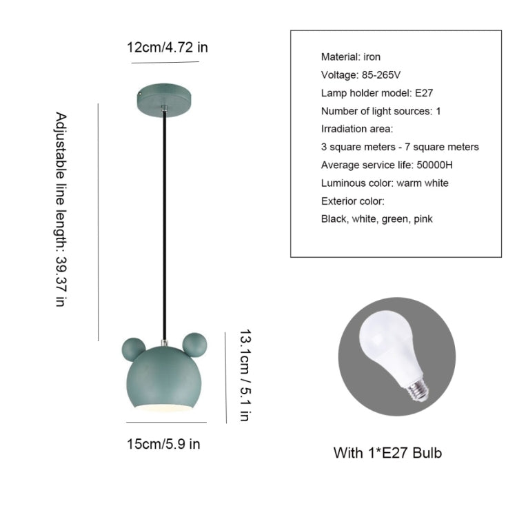 Wrought Iron Cartoon Mickey Pendant Lamp Ceiling Lamp for Children's Bedroom Living Room Study Dining Room
