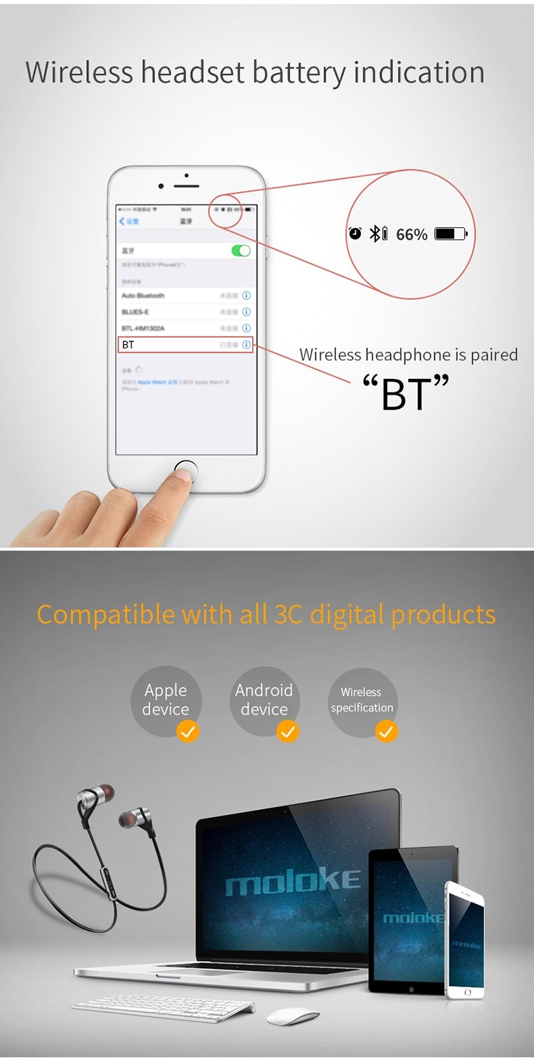 Moloke D9S Sports Bluetooth Waterproof Anti-sweat In-ear Earphone Stereo Sound Headset