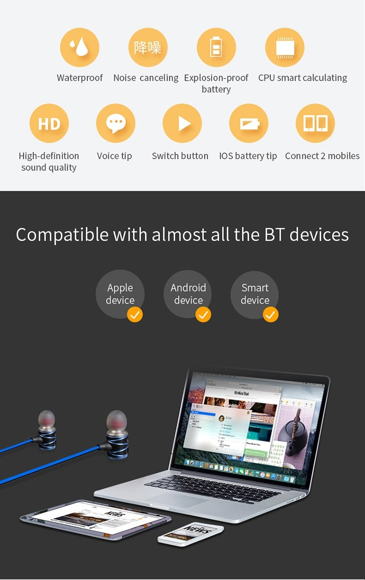 Moloke S3 Hanging Ear Sports Bluetooth Earphone Waterproof Anti-sweat Stereo Sound Headset