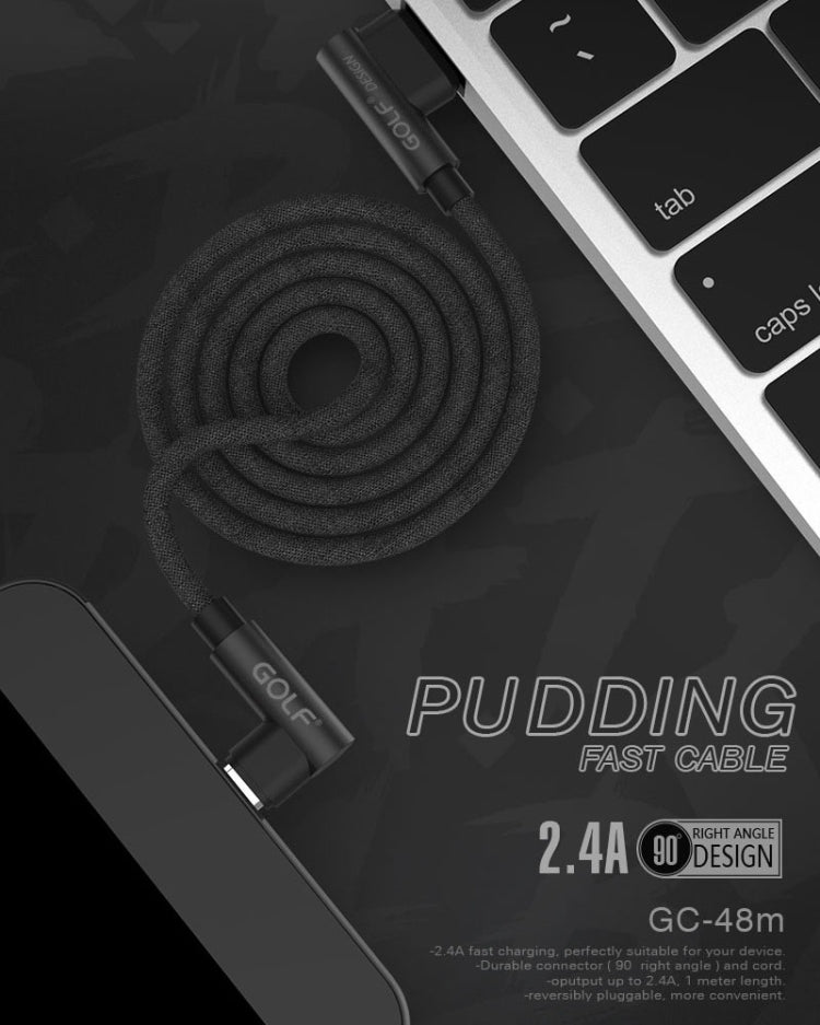 GOLF GC-48m 1m PUDDING 90 Degree Elbow Micro USB to USB 2.4A Fast Charging USB Data Cable for Galaxy, Huawei, Xiaomi, HTC, Sony and Other Smartphones