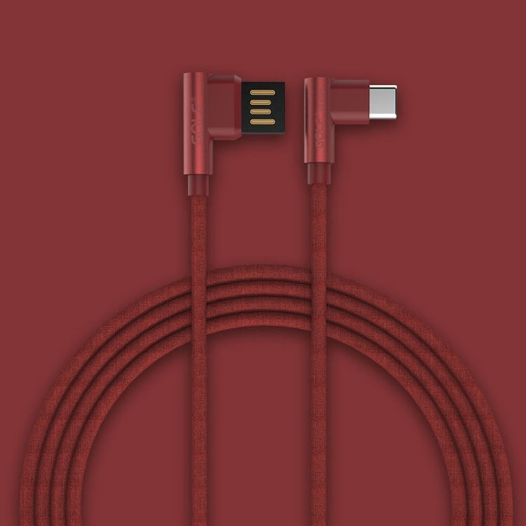 GOLF GC-48t 1m PUDDING 90 Degree Elbow USB-C / Type-C to USB 2.4A Fast Charging USB Data Cable for Galaxy S8 & S8+ / LG G6 / Huawei P10 & P10 Plus / Xiaomi Mi 6 & Max 2 and other Smartphones (Red)