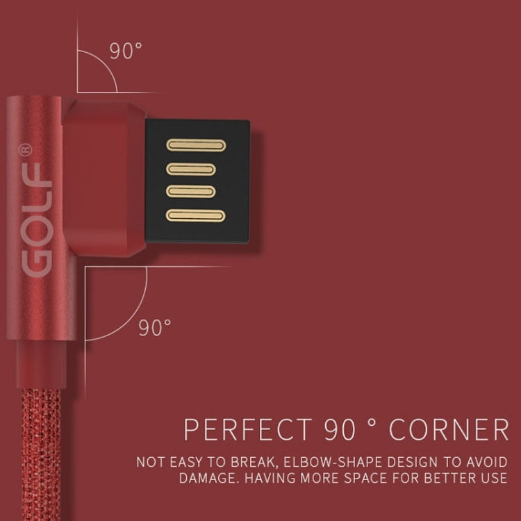 GOLF GC-48t 1m PUDDING 90 Degree Elbow USB-C / Type-C to USB 2.4A Fast Charging USB Data Cable for Galaxy S8 & S8+ / LG G6 / Huawei P10 & P10 Plus / Xiaomi Mi 6 & Max 2 and other Smartphones (Red)