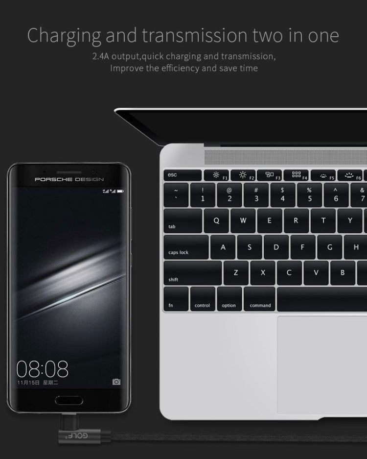 GOLF GC-48t 1m PUDDING 90 Degree Elbow USB-C / Type-C to USB 2.4A Fast Charging USB Data Cable for Galaxy S8 & S8+ / LG G6 / Huawei P10 & P10 Plus / Xiaomi Mi 6 & Max 2 and other Smartphones (Red)