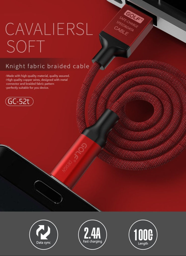 GOLF GC-52t Fabric Weave USB-C / Type-C to USB 2.4A Fast Charging USB Data Cable for Galaxy S8 & S8+ / LG G6 / Huawei P10 & P10 Plus / Xiaomi Mi 6 & Max 2 and other Smartphones