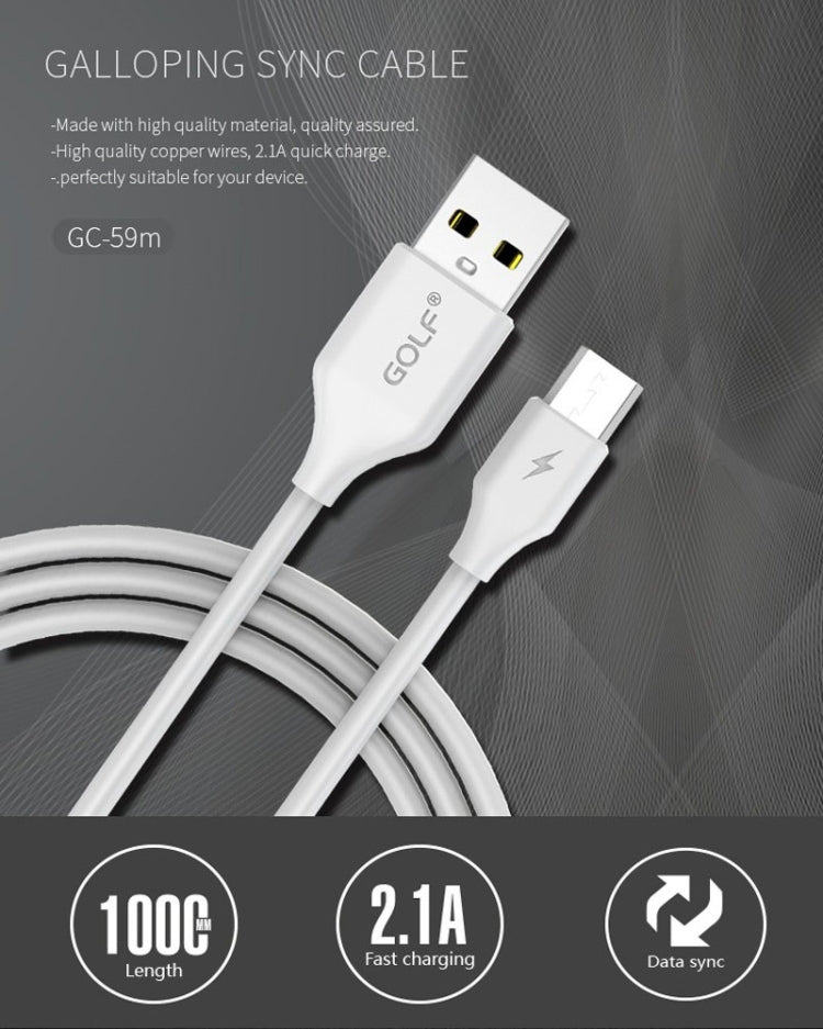 GOLF GC-59m 1m Micro USB to USB 2.1A Galloping Fast Charging USB Data Cable for Galaxy, LG, Huawei, Xiaomi and other Smartphones