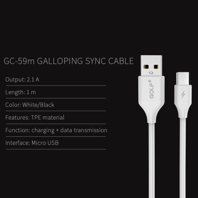 GOLF GC-59m 1m Micro USB to USB 2.1A Galloping Fast Charging USB Data Cable for Galaxy, LG, Huawei, Xiaomi and other Smartphones