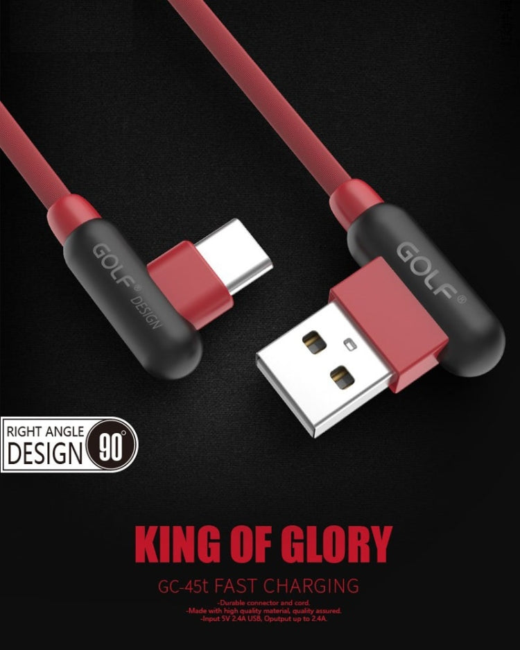 GOLF GC-45t 1m 90 Degree Elbow USB-C / Type-C to USB 2.4A Fast Charging USB Data Cable for Galaxy S8 & S8+ / LG G6 / Huawei P10 & P10 Plus / Xiaomi Mi 6 & Max 2 and other Smartphones (Black)