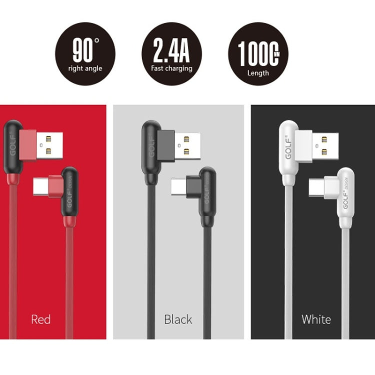GOLF GC-45t 1m 90 Degree Elbow USB-C / Type-C to USB 2.4A Fast Charging USB Data Cable for Galaxy S8 & S8+ / LG G6 / Huawei P10 & P10 Plus / Xiaomi Mi 6 & Max 2 and other Smartphones (Black)