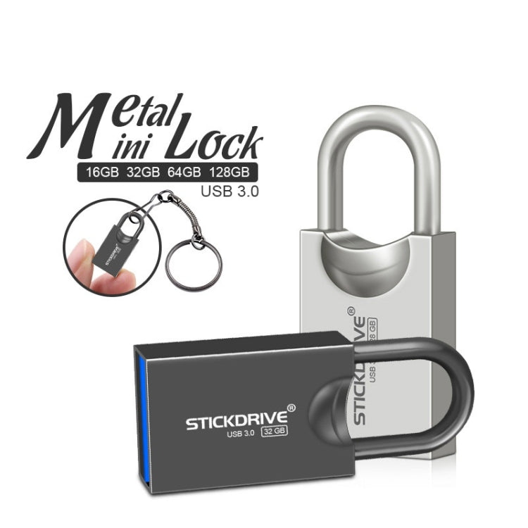 STICKDRIVE 128GB USB 3.0 High Speed Creative Love Lock Metal U Disk (Black)