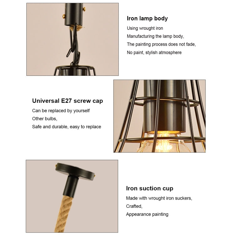 YWXLight Wrought Iron Hemp Rope Retro Bar Single Head Restaurant Chandelier