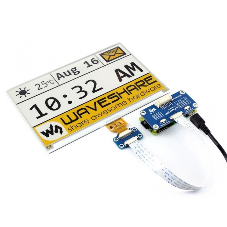 Waveshare 7.5 inch 640x384 pixel E-Ink Yellow Black White Three-color Display HAT for Raspberry Pi