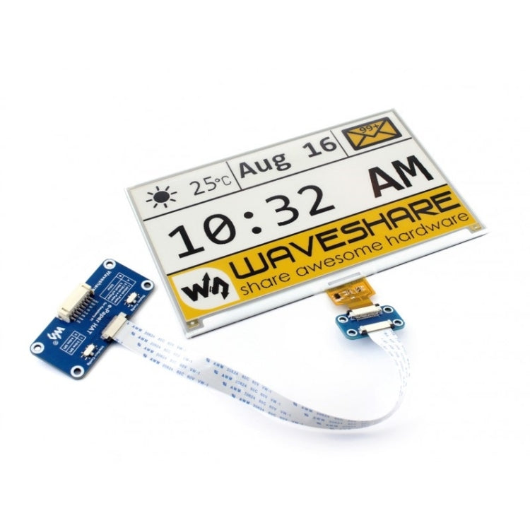 Waveshare 7.5 inch 640x384 pixel E-Ink Yellow Black White Three-color Display HAT for Raspberry Pi