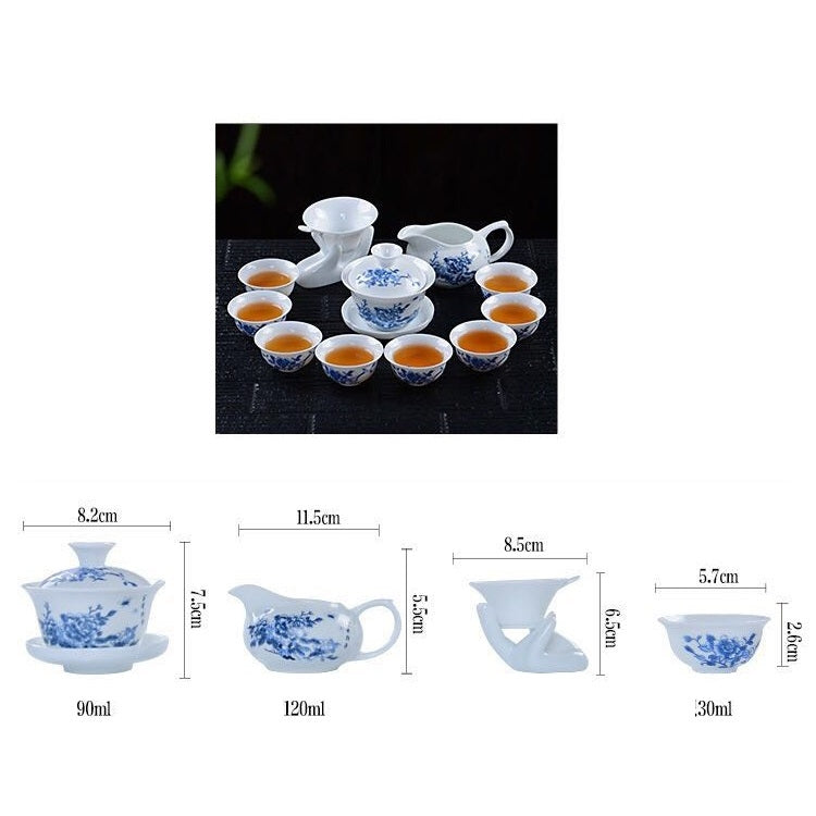 11 in 1 Kung Fu Tea Complete Set Blue And White Porcelain Cups Ceramic Cover Bowl Travel Teaware Set with 8 Tea Cups