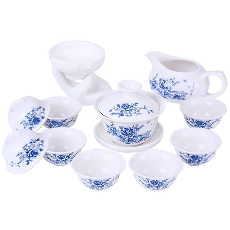 11 in 1 Kung Fu Tea Complete Set Blue And White Porcelain Cups Ceramic Cover Bowl Travel Teaware Set with 8 Tea Cups