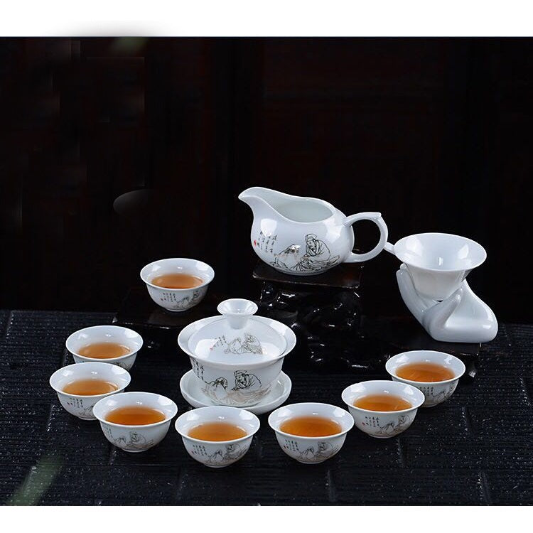 11 in 1 Kung Fu Tea Complete Set Blue And White Porcelain Cups Ceramic Cover Bowl Travel Teaware Set with 8 Tea Cups