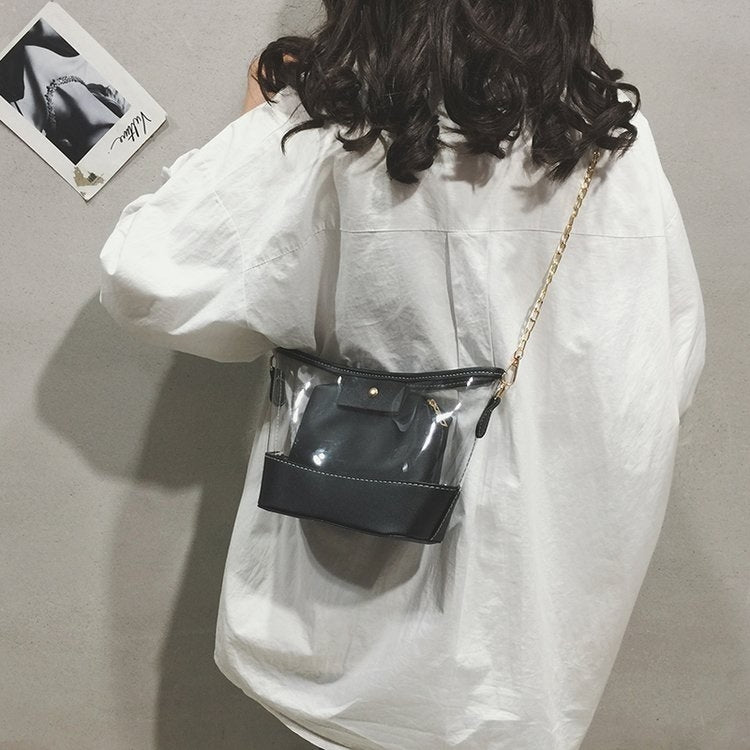 Clear PVC + PU Leather Chain Single Shoulder Bag Ladies Handbag Messenger Bag