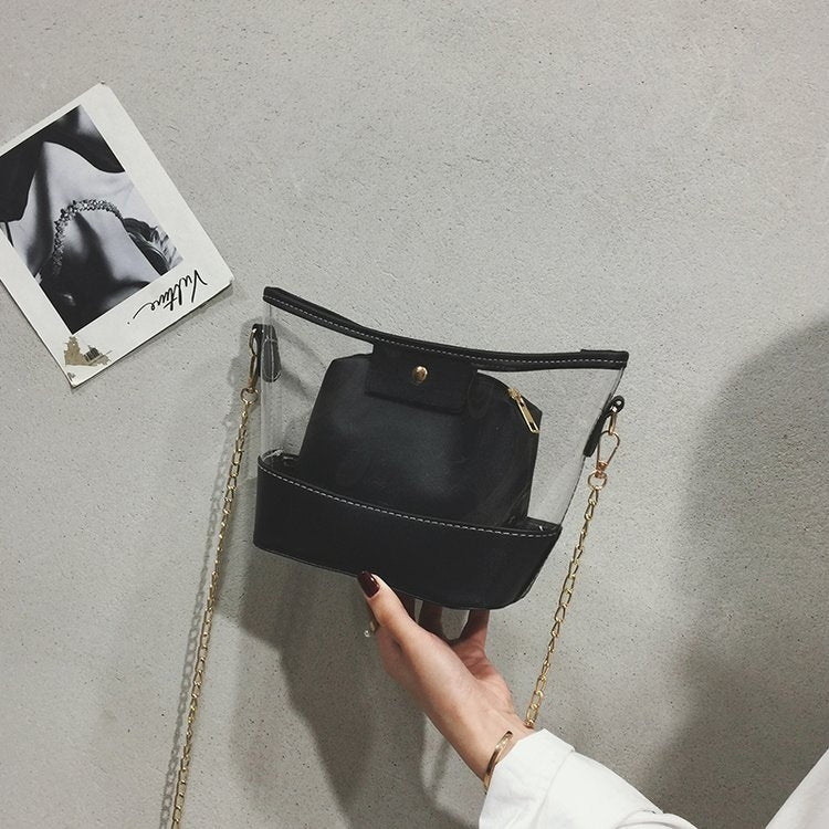 Clear PVC + PU Leather Chain Single Shoulder Bag Ladies Handbag Messenger Bag