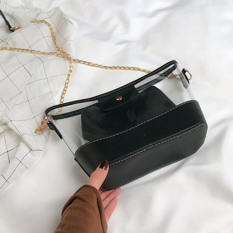 Clear PVC + PU Leather Chain Single Shoulder Bag Ladies Handbag Messenger Bag