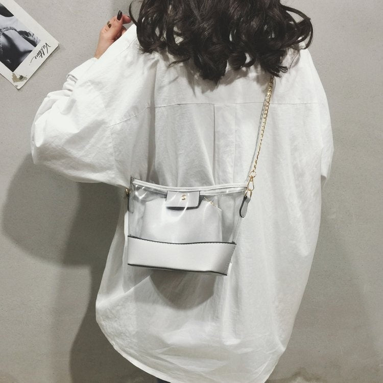 Clear PVC + PU Leather Chain Single Shoulder Bag Ladies Handbag Messenger Bag