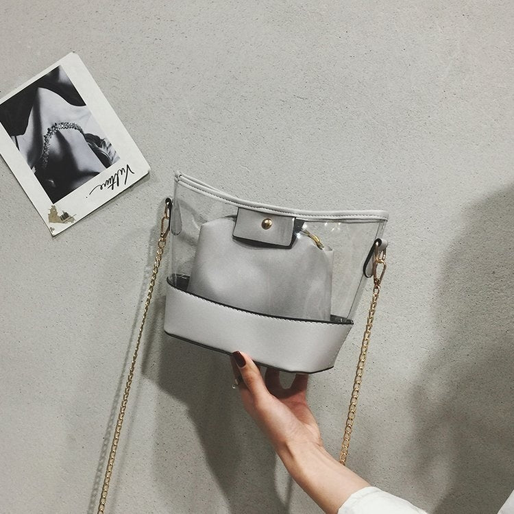 Clear PVC + PU Leather Chain Single Shoulder Bag Ladies Handbag Messenger Bag