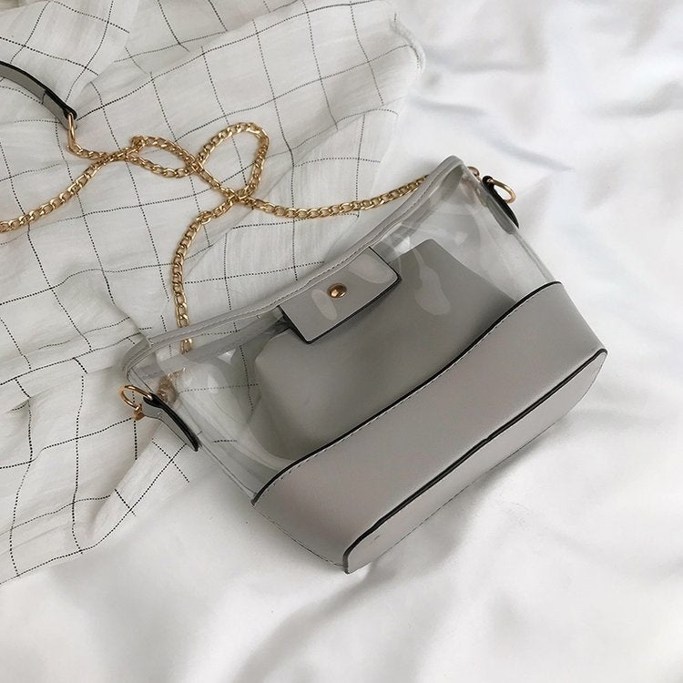 Clear PVC + PU Leather Chain Single Shoulder Bag Ladies Handbag Messenger Bag