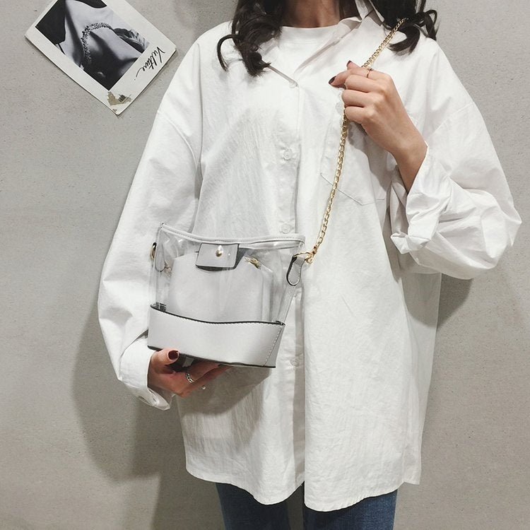 Clear PVC + PU Leather Chain Single Shoulder Bag Ladies Handbag Messenger Bag
