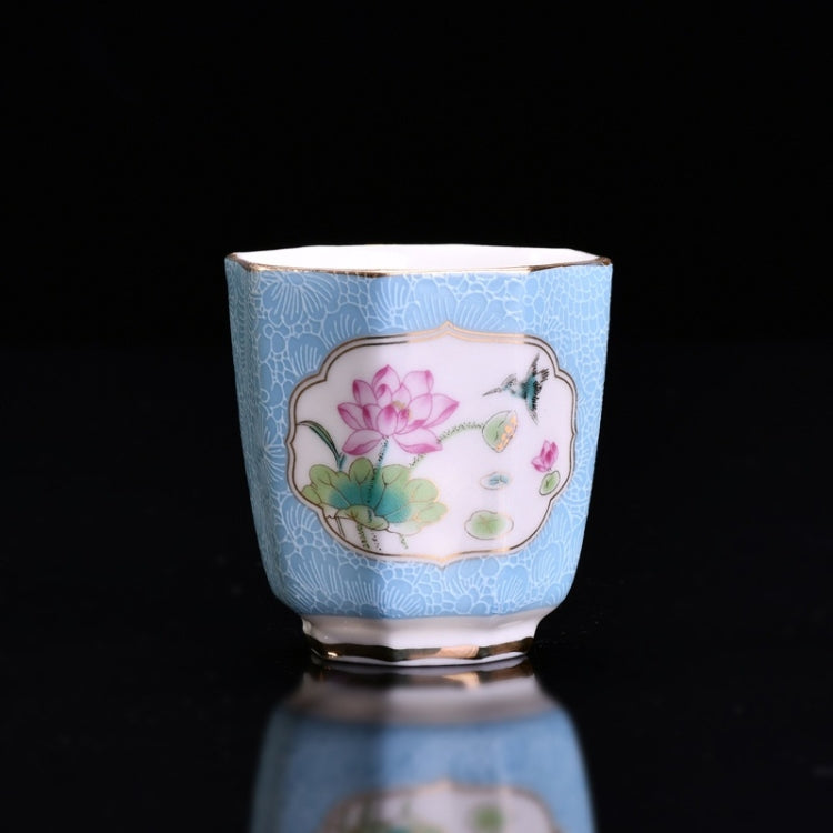 Chinese Style Lotus Kung Fu Teacup Ceramic Enamel Color Octagonal Single Cup Teaware