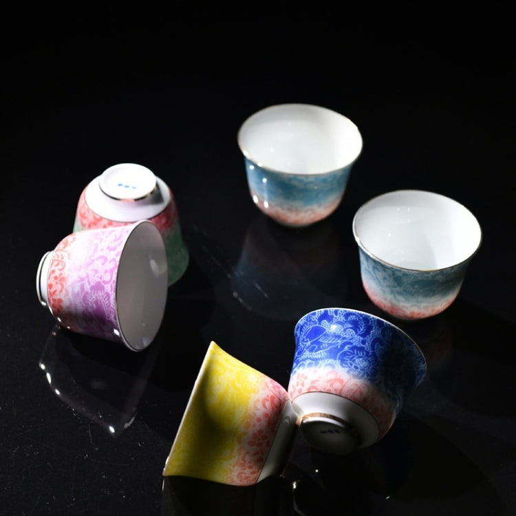 80ml Gradient Color Dragon Clouds Ceramic Enamel Handmade White Porcelain KungFu Tea Thin Body Single Cup