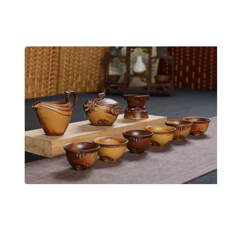 9 in 1 Wood Burning Retro Classic Tea Set Tea Set with High-end Gift Box & 6 Cups