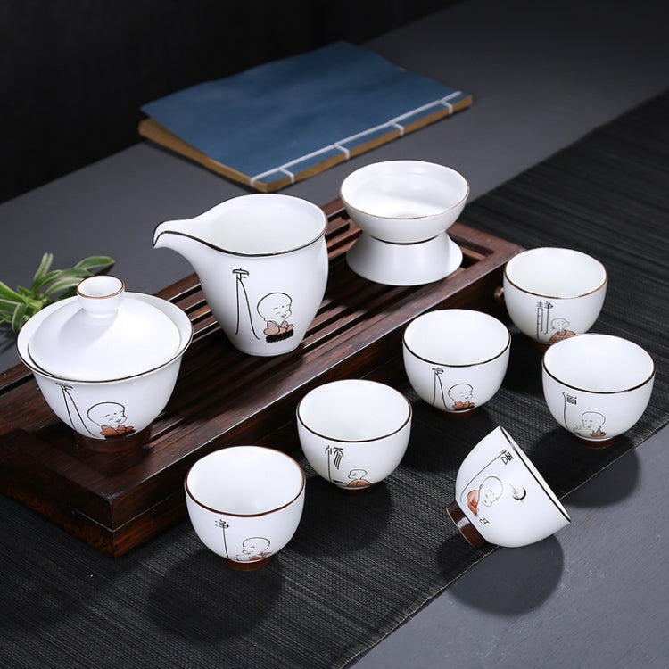 9 in 1 Ding Kiln Matte Glaze White Porcelain KungFu Tea Set Zen Tea Set Ceramic Teaware Set with Gift Box & 6 Cups