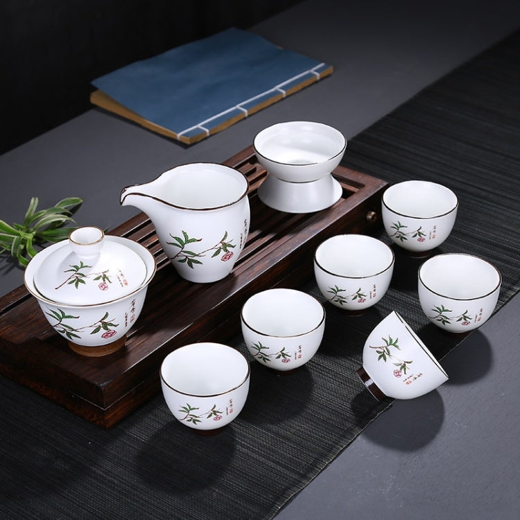 9 in 1 Ding Kiln Matte Glaze White Porcelain KungFu Tea Set Zen Tea Set Ceramic Teaware Set with Gift Box & 6 Cups